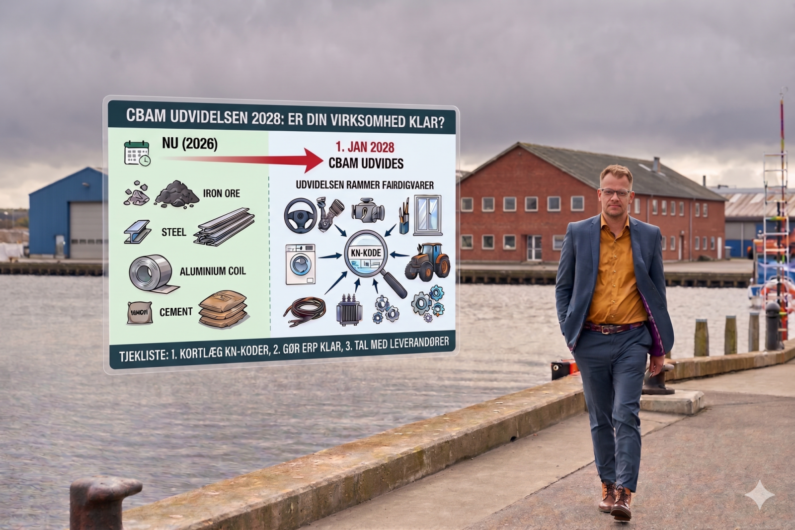 CBAM
KN-koder
Kombinerede Nomenklatur
CBAM-klarerer
CBAM-certifikater
Indlejrede emissioner
Import til EU
Toldklassificering
ERP-system
Leverandørdialog